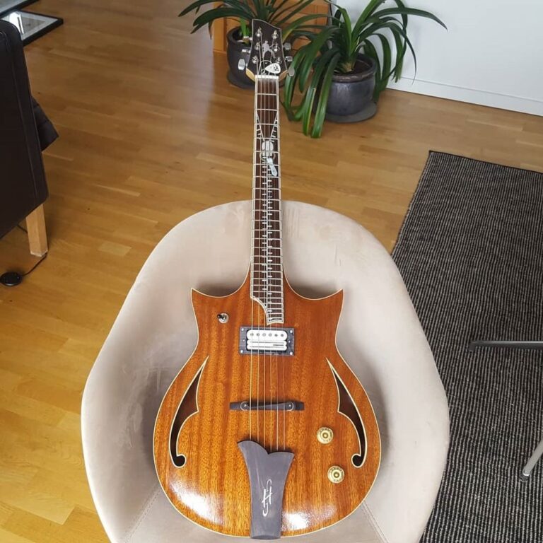 HollowBody guitar med Perlemors Lynlås på gribebræt
